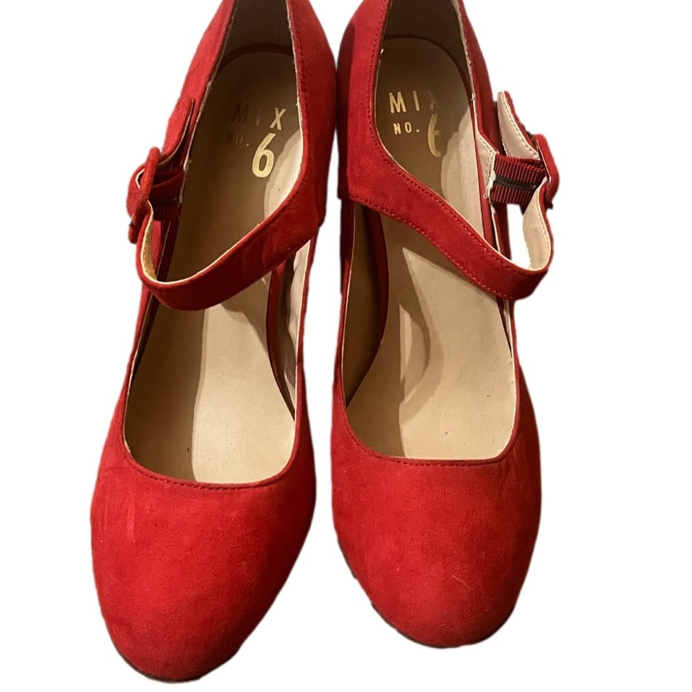 Mix No. 6 Asiviel Red Suede Heels Pumps Size 9.5 Mary Jane Christmas Holiday - Picture 4 of 5